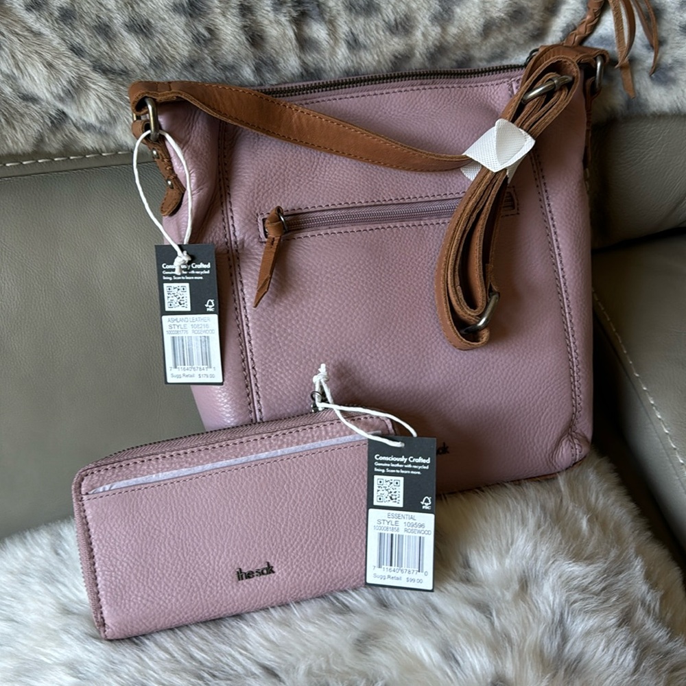 The Sak Ashland Leather Crossbody bucket style bag and matching essential wallet